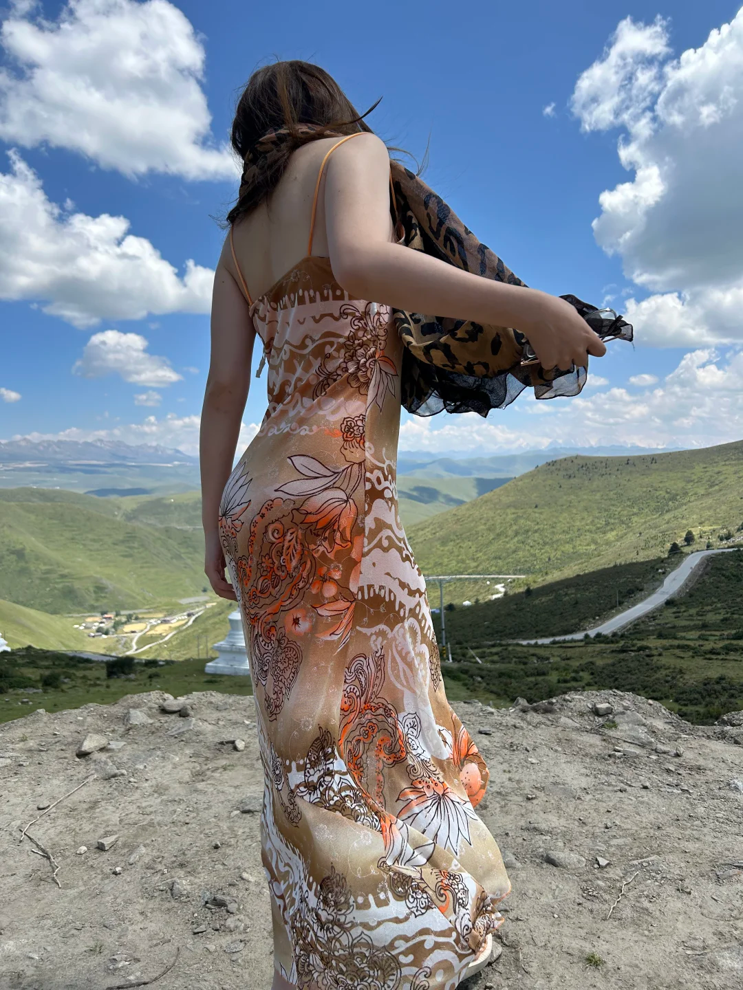 Light Orange Sexy Vintage Ombre Print Spaghetti Strap Fitted Waist Slim Prom & Evening Party Dress gh8457