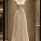✨Girlhomeshops-Elegant Ivory Sleeveless Qipao Lace Gown gh10314
