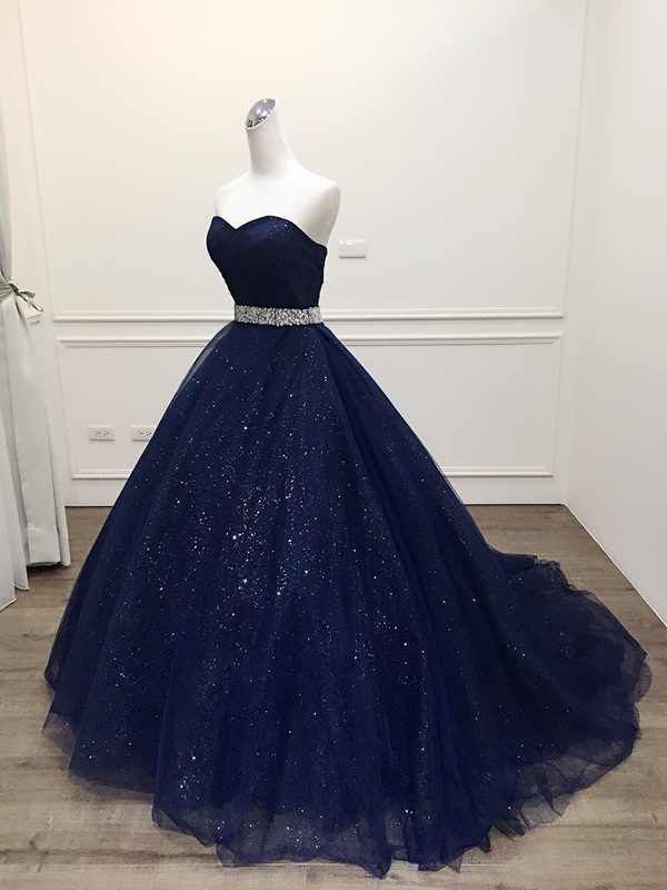 Königsblau/Lila wunderschönes glänzendes, exquisites, mit Perlen besetztes A-Linien-Ballkleid aus langem Tüll, Abendkleid gh3558