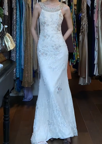Ivory Halter Long Formal Gown Lace Applique Rhinestone Beaded Mermaid Prom Dress gh9638