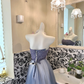 Dusty Blue Strapless Waist-Cinched Full Flared Skirt Romantic Dress, Wedding Gown gh7649
