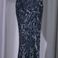 ✨Girlhomeshops-Cowl Neck Sequin Mermaid Prom Dress, Black Silver Beaded Sleeveless Evening Gown gh9946