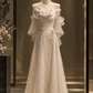 ✨Girlhomeshops-Elegant Ivory Satin Rose Lace Qipao Bridal Evening Gown gh10333