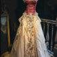 Red gorgeous delicate floral lace long floor-length tulle ball gown evening dress gh3470