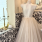 Ivory Spaghetti Strap Waist-Cinched Beaded Embroidered Elegant Long Romantic Dress, Wedding Gown gh7514