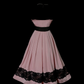 Dusty Pink Vintage Strapless Midi Prom Gown, V‑Neck Wrap Bodice, Lace Back Panel, Black Wide Satin Waistband, Pleated Full Midi Skirt, Wide Black Lace Hem Trim, Retro Elegant Party Photoshoot Dress gh8873