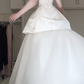 Off‑White Spaghetti Strap Wedding Gown, Sweetheart Lace Corset Bodice Satin Big Bow Tulle A‑Line Floor‑Length Prom Dress gh9054