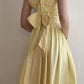 girlhomeshops-- Yellow spaghetti strap long satin dress gh5722