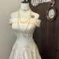 Weißes, zartes, florales Applikations-Lang-Satin-Ballkleid, Abendkleid, Brautkleid gh4292