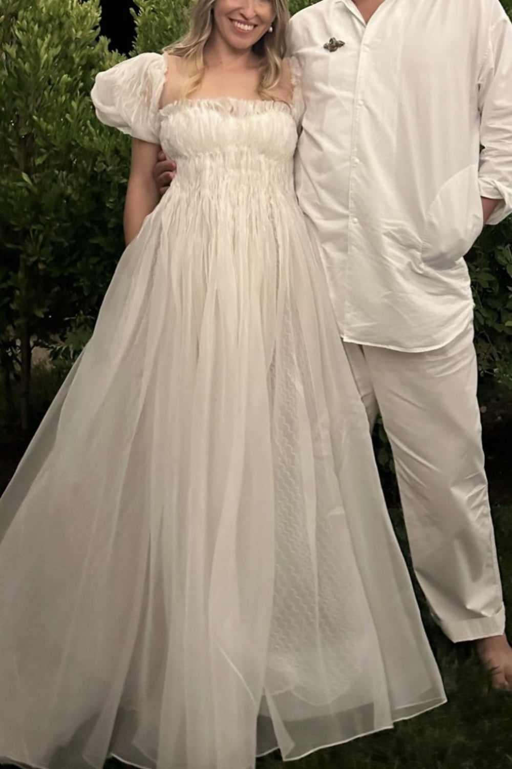 girlhomeshops-Short-Sleeved Dress White Simple Casual Retro Fashion Long Prom Dress Artistic Puff Sleeve Maternity Dress gh5852