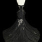 girlhomeshops – Schwarzes, meerjungfraueninspiriertes Blumenkleid, einzigartig elegantes, langes, dunkles Meerjungfrauen-Tüllballkleid/Abendkleid. gh6138