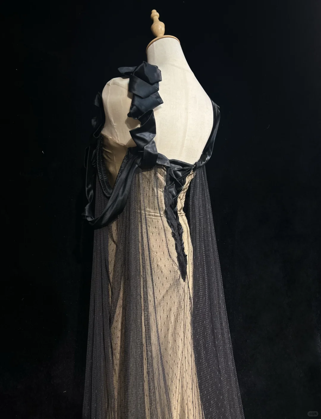 Square Neck Nude Mermaid Prom Dress Black Satin Bows Beaded Fringe Formal Gown with Mesh Train Cape gh9549
