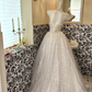 Light Grey Strapless Waist-Cinched Embroidered Beaded Luxury Vintage Romantic Dress, Wedding Gown gh7578