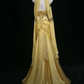 Halter Golden Yellow Prom Dress Sheer Bodice Rhinestone Floral Embroidery Tiered Chiffon Mermaid Formal Gown gh9554