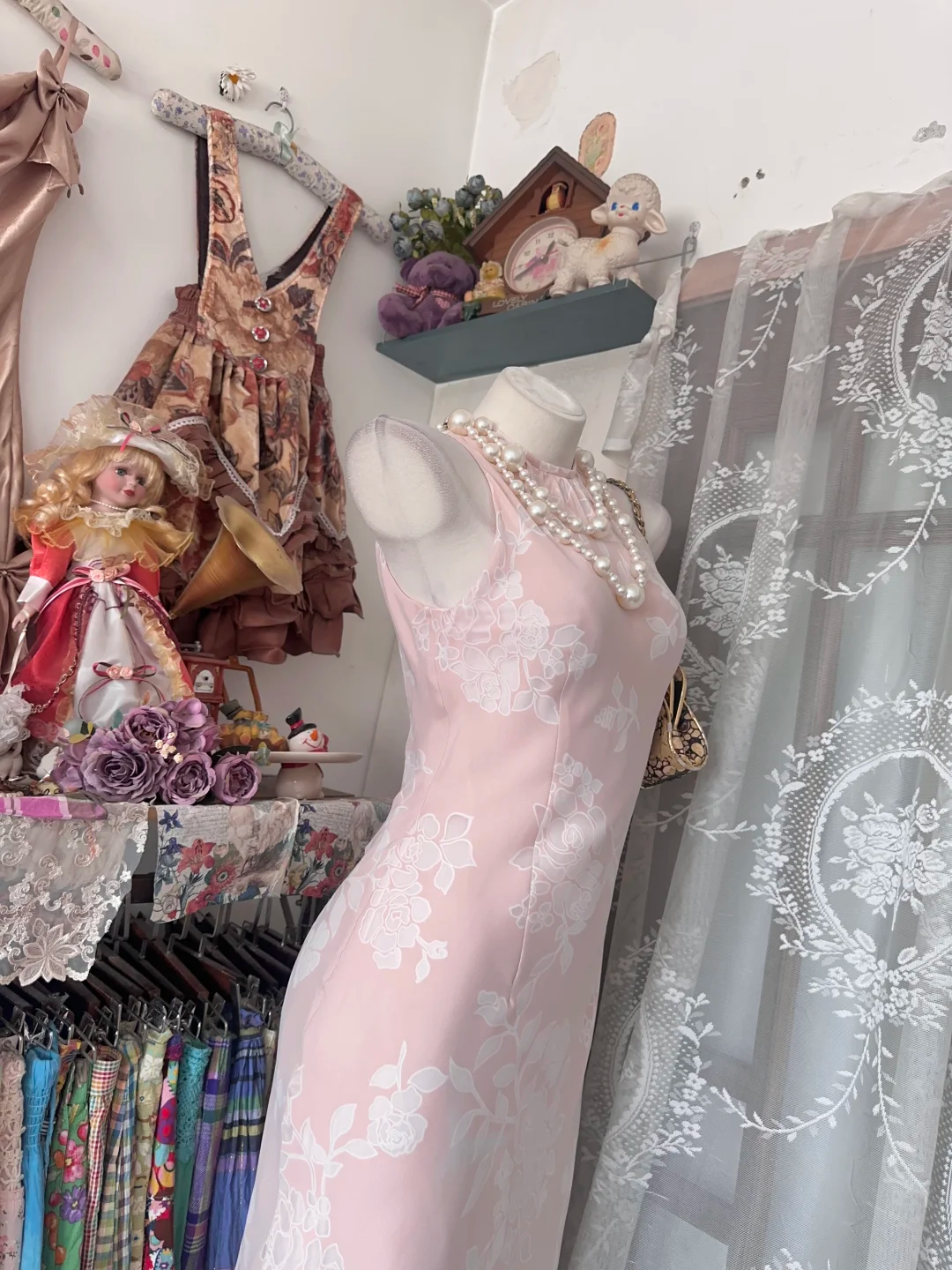 Vintage Blush Pink Sleeveless White Print Fitted Waist Slim Prom & Evening Party Dress gh8488