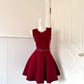 Burgundy Sleeveless Rhinestone‑Waist‑Chain A‑Line Skater Short Party Dress, Homecoming Gown gh9245
