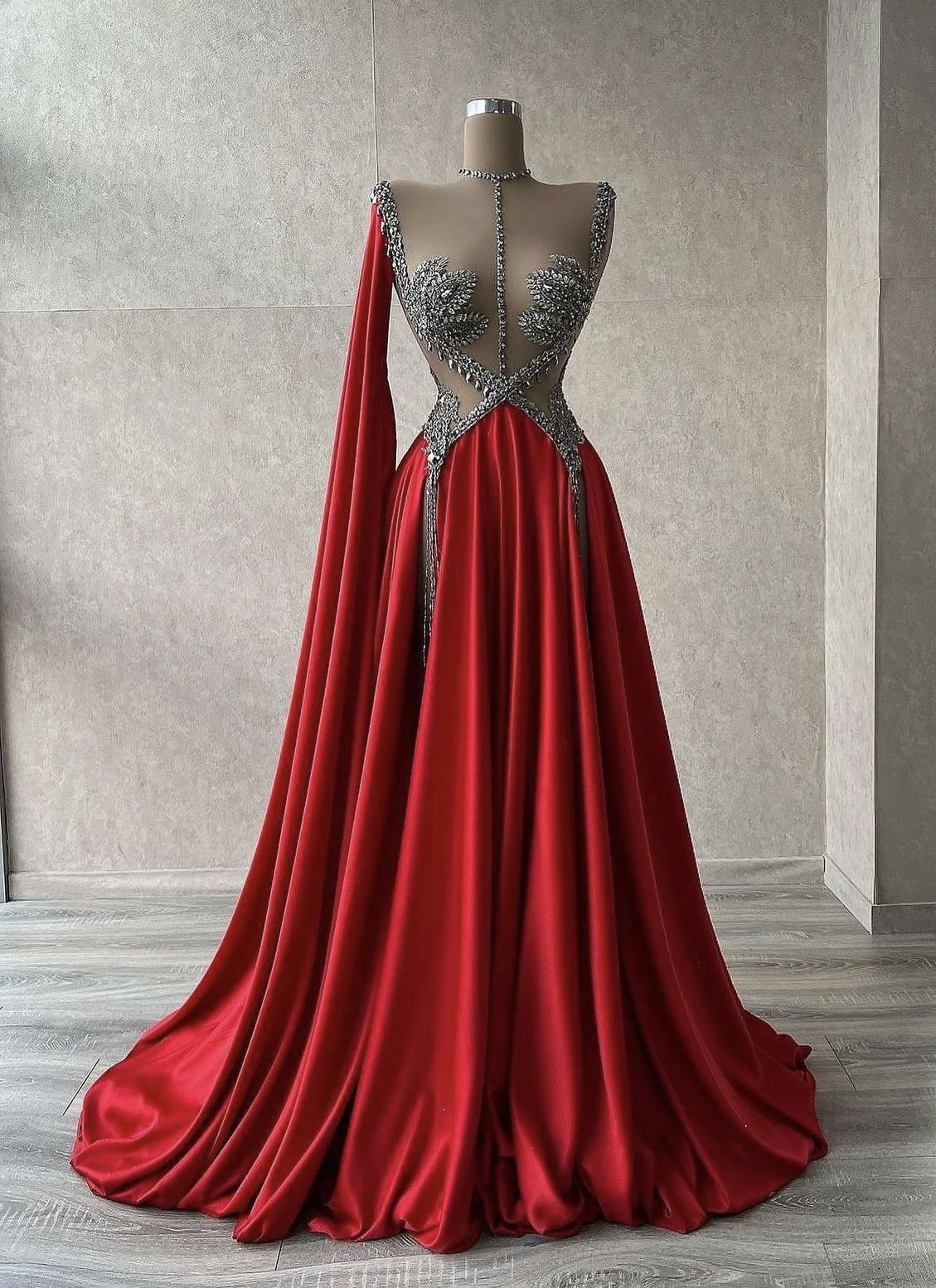 Girlhomeshops-Red gorgeous exquisite beading sexy elegant long satin prom dress evening dress party dress gh5402
