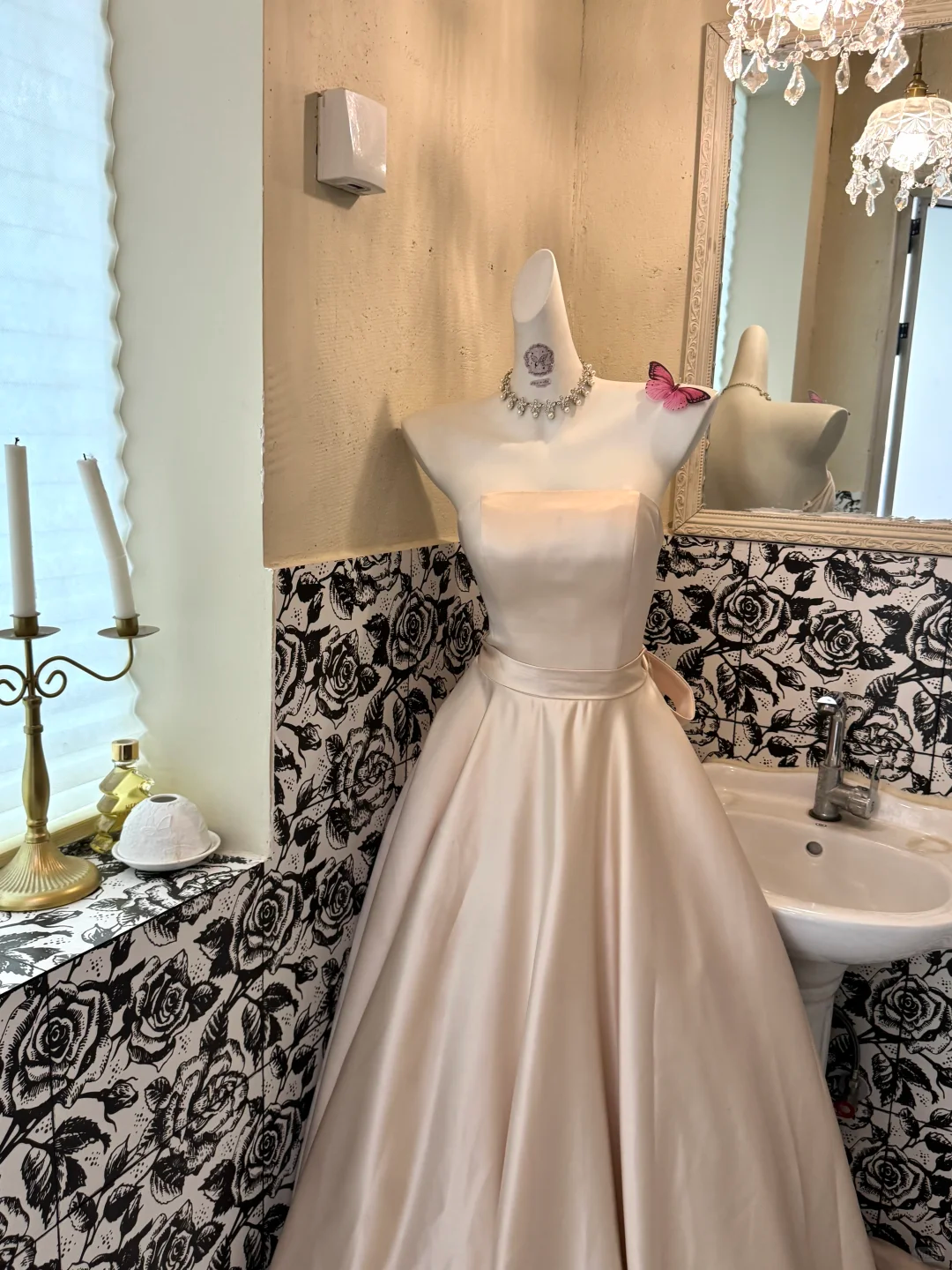 Blush Pink Minimalist Strapless Waist-Cinched Full Flared Long Fairy Romantic Dress, Wedding Gown gh7564