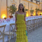 Blue/Yellow Off Shoulder A-Line Tiered Long Chiffon Ball Gown Elegant Ruffle Floor Length Prom Dress Evening Gown Wedding Party Dress gh3656