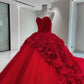 Red gorgeous elegant tube top floral long floor length trailing tulle ball gown evening gown wedding dress gh3140