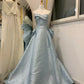 Robe de soirée longue en satin bleu, simple et élégante, gh4571