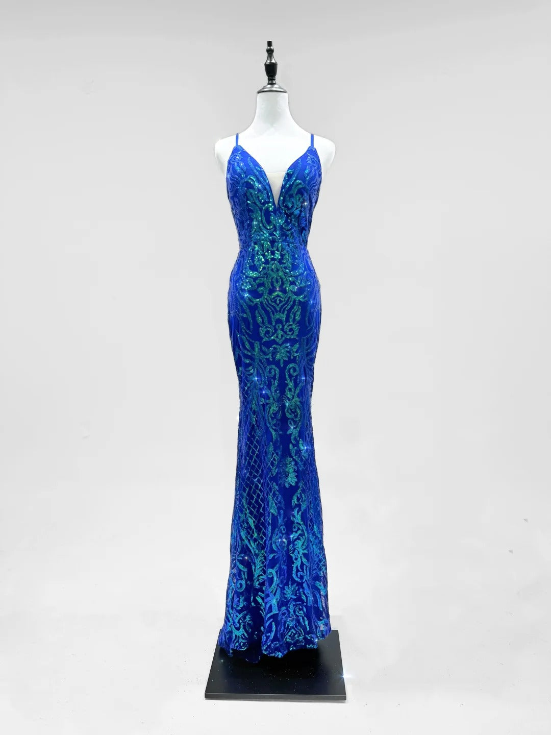 Girlhomeshops-Blue shiny fashion sequins long prom dress birthday party dress gh5420