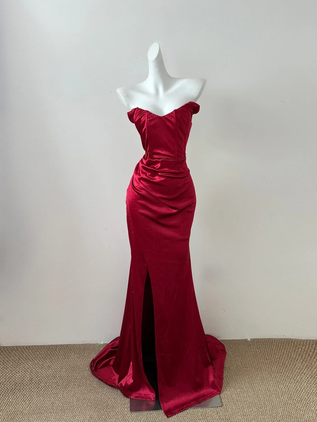 Rot glänzende Mode elegante lange bodenlangen Schleppe Satin sexy Schlitz Ballkleid Abendkleid Partykleid Ballkleid gh4053