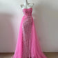 Rosa Wunderschöne Glänzende Mode Elegante Lange Bodenlangen Pailletten Tüll Ballkleid Abendkleid Partykleid Abendkleid gh4041