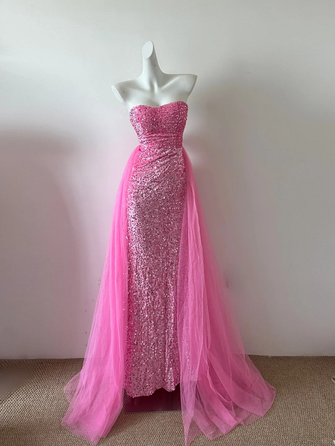 Rosa Wunderschöne Glänzende Mode Elegante Lange Bodenlangen Pailletten Tüll Ballkleid Abendkleid Partykleid Abendkleid gh4041