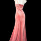 Rosa glänzend schlichte Mode elegante herzförmiger Ausschnitt eine Schulter lange Samt Pailletten Tüll bodenlangen Schleppe Ballkleid Abendkleid Ballkleid gh4073