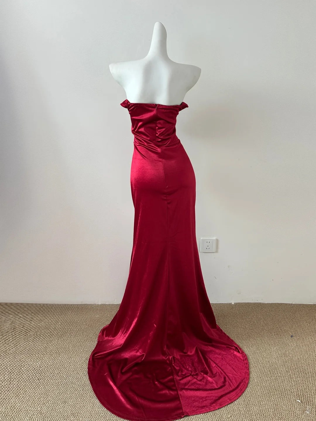 Rot glänzende Mode elegante lange bodenlangen Schleppe Satin sexy Schlitz Ballkleid Abendkleid Partykleid Ballkleid gh4053