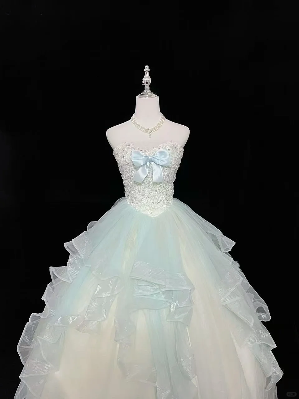 Light Mint Green Strapless Cinched Waist Voluminous Skirt Long Romantic Dress, Wedding Gown gh7957