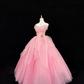 Pink Strapless Cinched Waist Voluminous Skirt Romantic Dress, Wedding Gown gh7869
