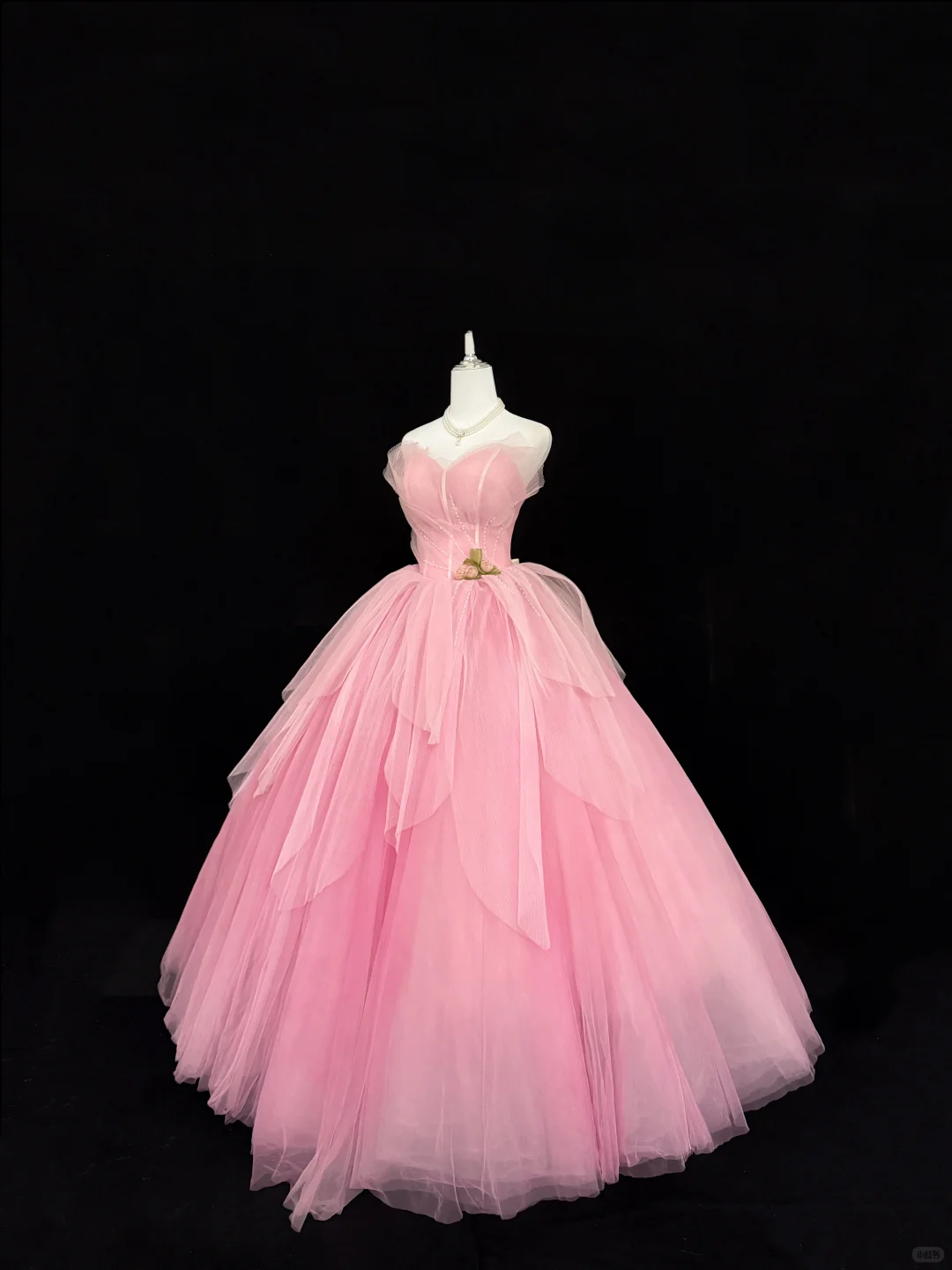 Pink Strapless Cinched Waist Voluminous Skirt Romantic Dress, Wedding Gown gh7869