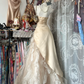 Light champagne-colored strapless, fitted waist, A-line skirt ball gown, evening ball dress gh7194