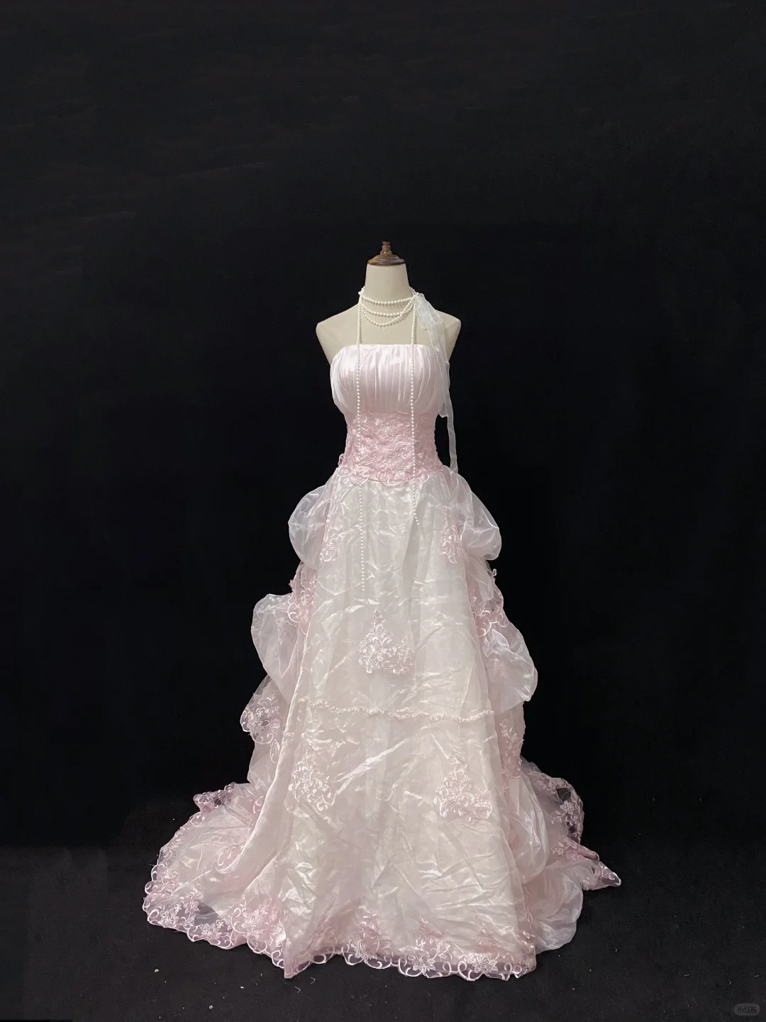 Blush Pink Strapless Long Vintage Elegant Romantic Gown With Lace & Cinched Waist, Wedding Dress & Bridal Gown gh8137