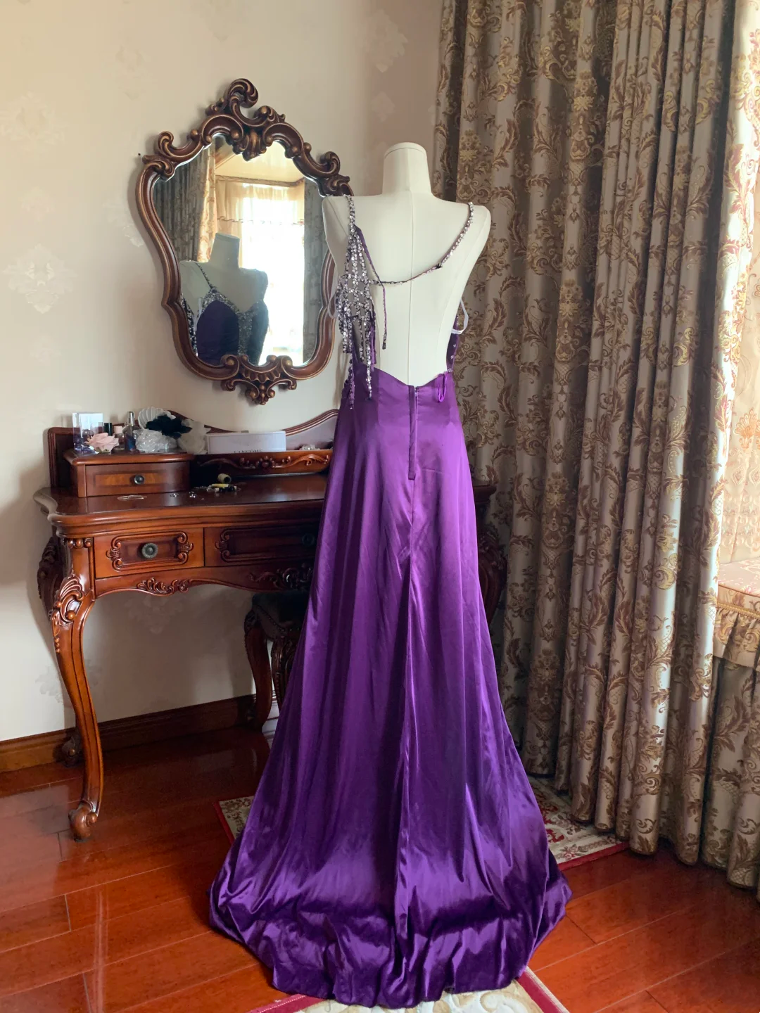 Purple Spaghetti Strap Waist-Cinched Sexy Long Prom Gown, Evening Formal Dress gh7238