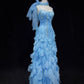 Robe de soirée sirène longue et élégante, bleu, brillante, élégante, en tulle perlé coloré, robe de bal, robe de soirée, robe de bal, légende de la mer bleue gh3850