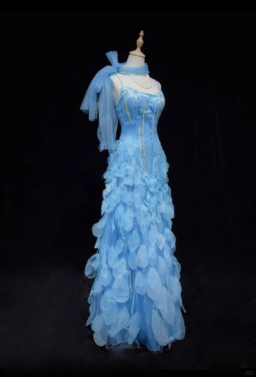 Robe de soirée sirène longue et élégante, bleu, brillante, élégante, en tulle perlé coloré, robe de bal, robe de soirée, robe de bal, légende de la mer bleue gh3850