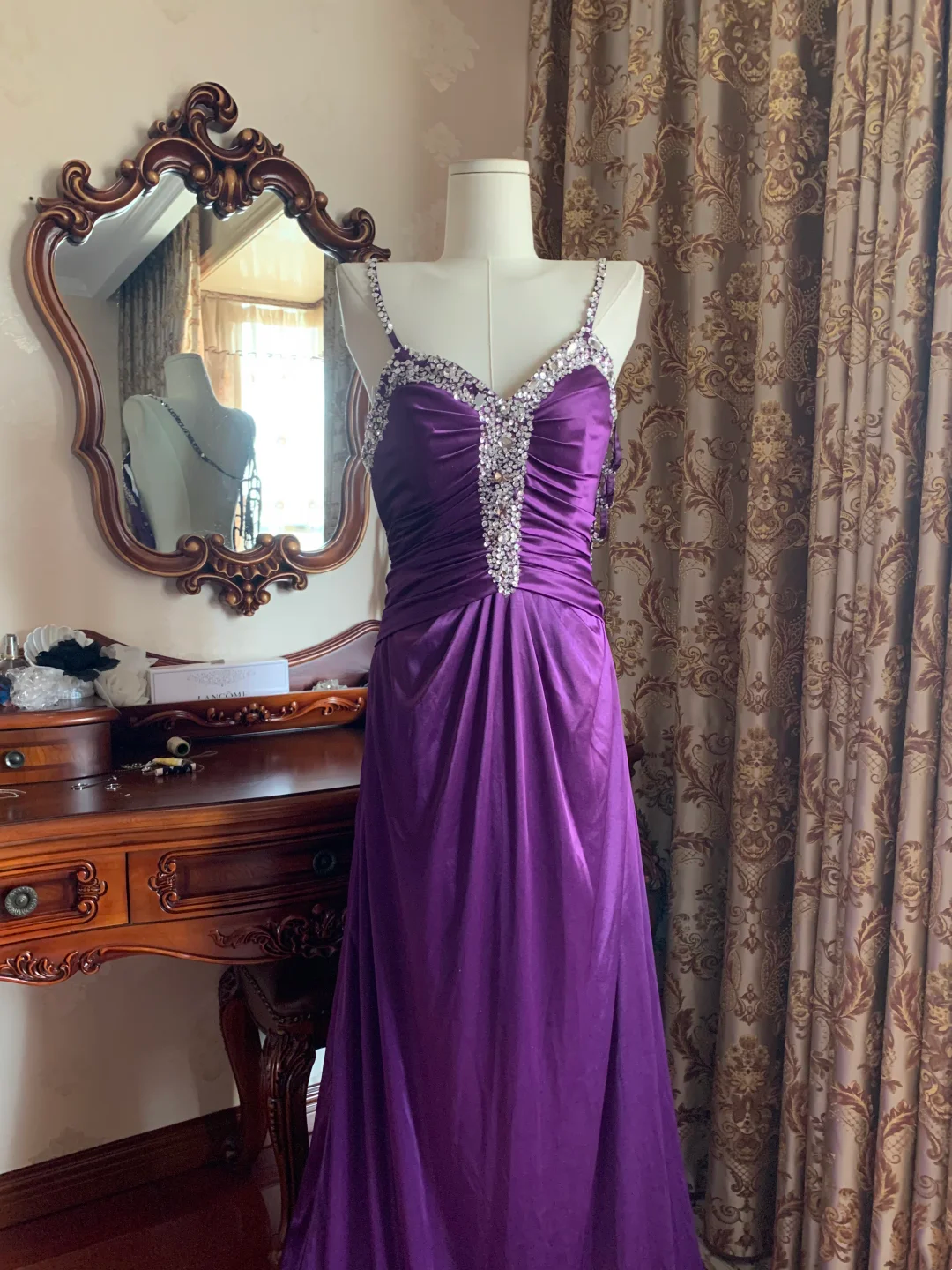 Purple Spaghetti Strap Waist-Cinched Sexy Long Prom Gown, Evening Formal Dress gh7238