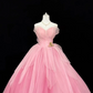 Pink Strapless Cinched Waist Voluminous Skirt Romantic Dress, Wedding Gown gh7869