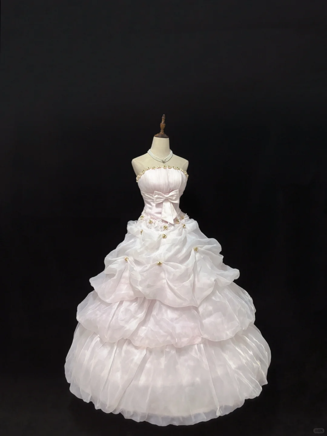 Blush Pink Strapless Gown, Cinched Waist, Voluminous Princess Skirt, Elegant Cute Romantic Dress, Wedding Gown gh8093