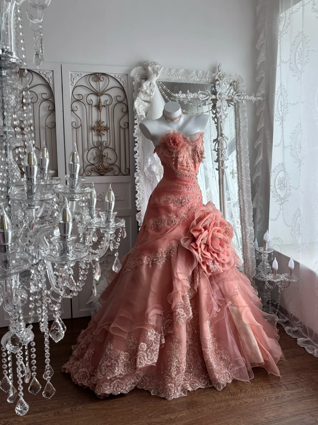 Pink Strapless Fitted Waist Princess Prom Gown, Evening Gown & Wedding Bridal Gown gh7349