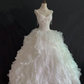 White Spaghetti Strap Lace Romantic Luxury Gown, Cinched Waist, Voluminous Princess Skirt, Wedding Dress & Bridal Gown gh8268