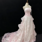 Blush Pink Strapless Long Vintage Elegant Romantic Gown With Lace & Cinched Waist, Wedding Dress & Bridal Gown gh8137
