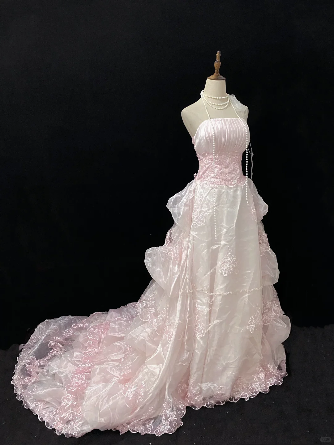 Blush Pink Strapless Long Vintage Elegant Romantic Gown With Lace & Cinched Waist, Wedding Dress & Bridal Gown gh8137