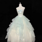Light Mint Green Strapless Cinched Waist Voluminous Skirt Long Romantic Dress, Wedding Gown gh7957