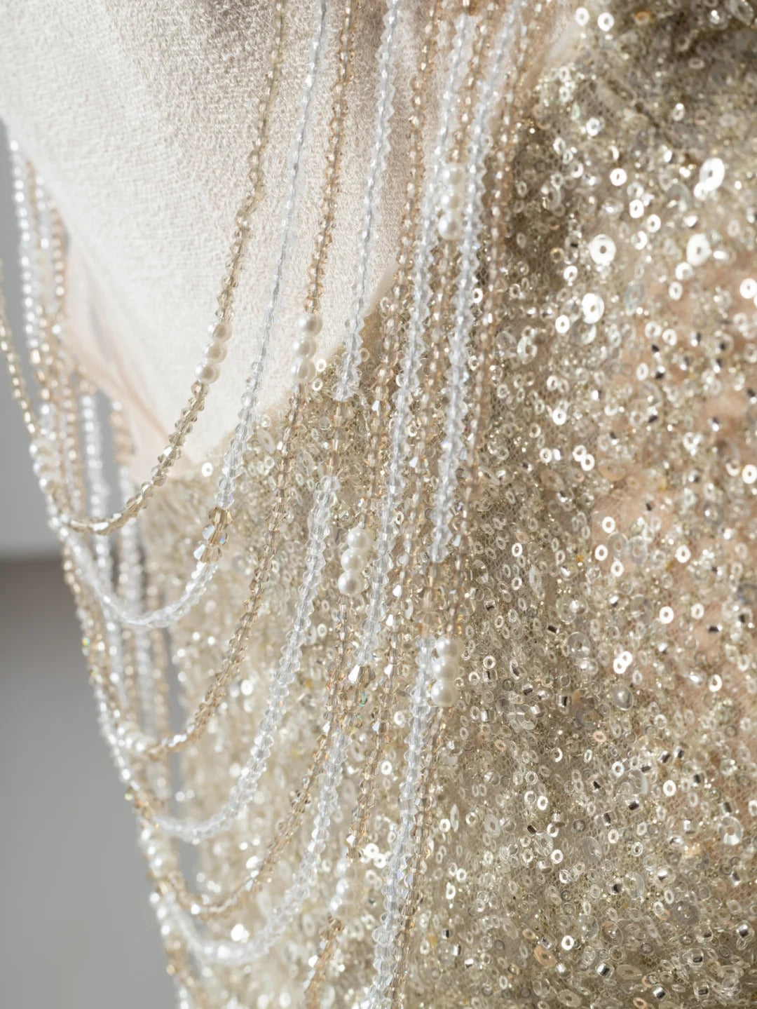 Robe de soirée longue en tulle, élégante et brillante, couleur champagne doré, gh4870