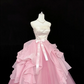 Blush Pink Satin Strapless Cinched Waist Dress with Contrast Pink Voluminous Skirt, Long Romantic Gown, Wedding Dress gh7917