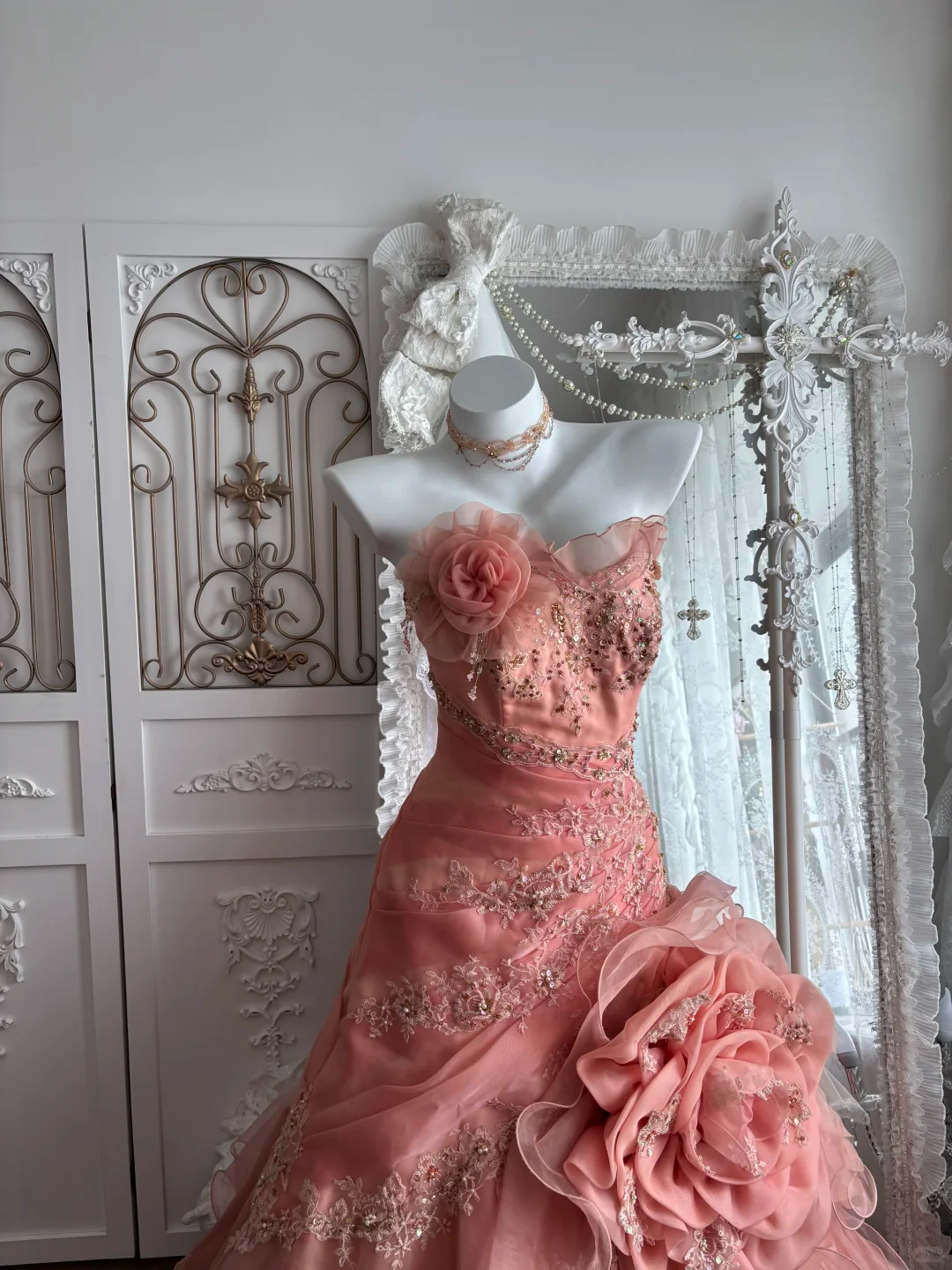 Pink Strapless Fitted Waist Princess Prom Gown, Evening Gown & Wedding Bridal Gown gh7349